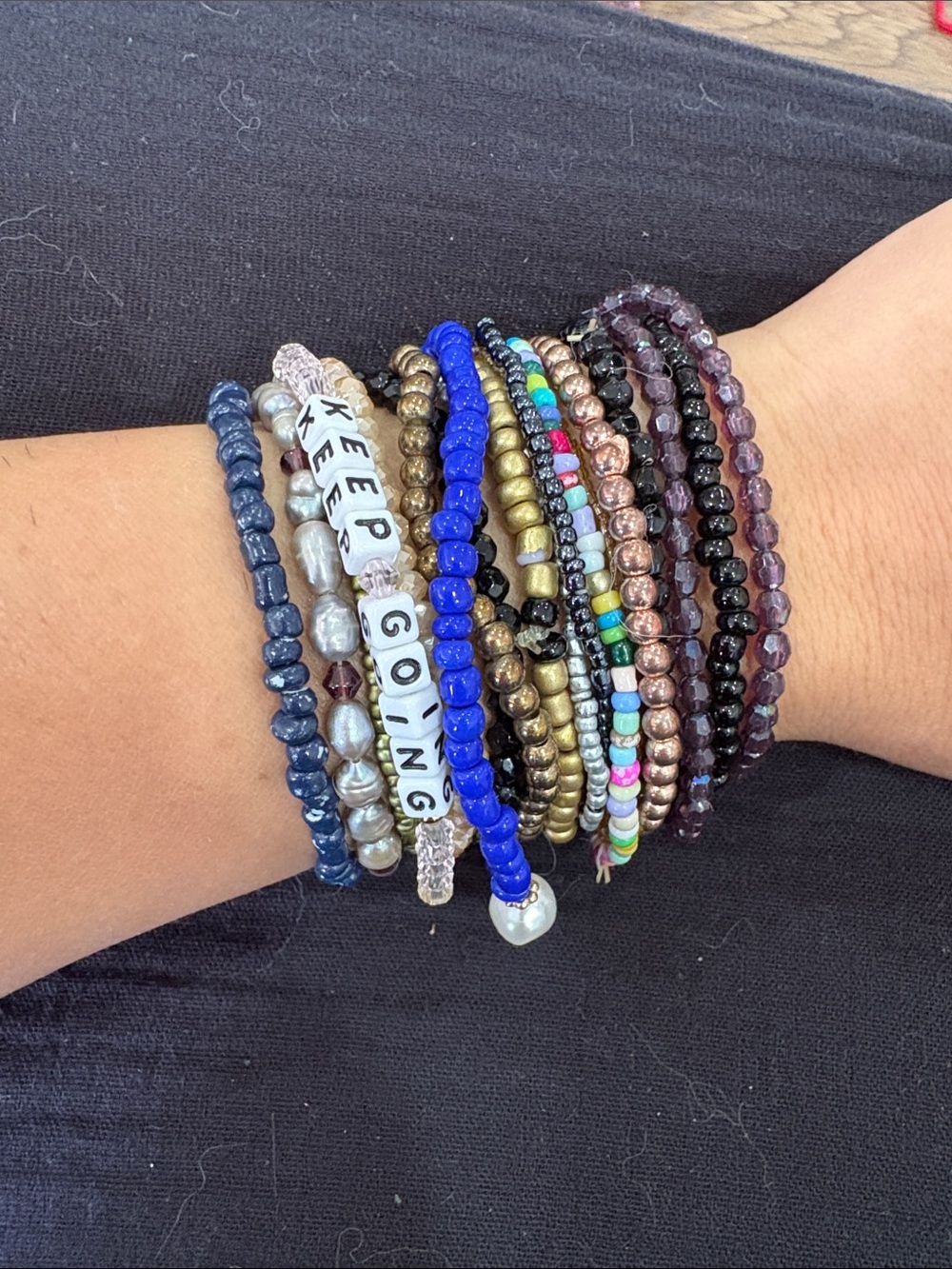 7-Stack of Multicolor Beaded Women's Bracelets - Keep Going Accent